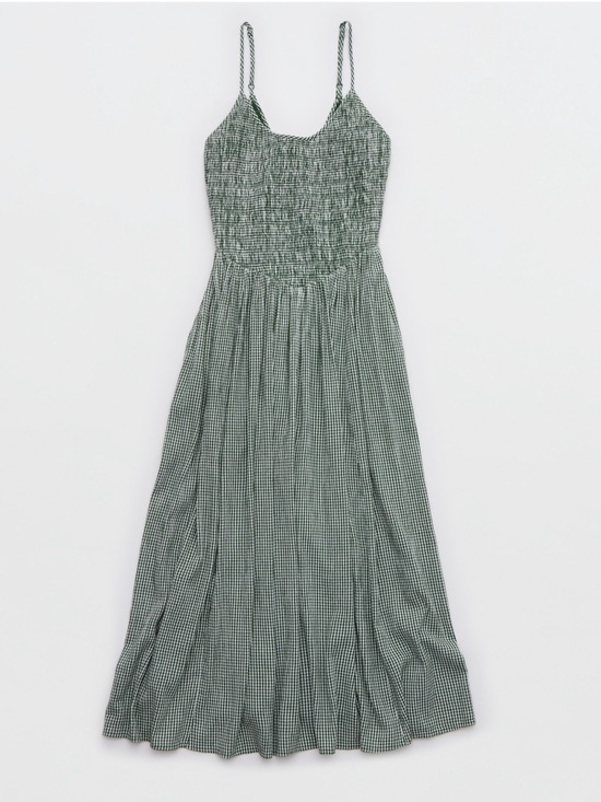 aerie Dresses & Skirts - Aerie At The Barre Smocked Maxi Dress in Dark Algae Gingham
